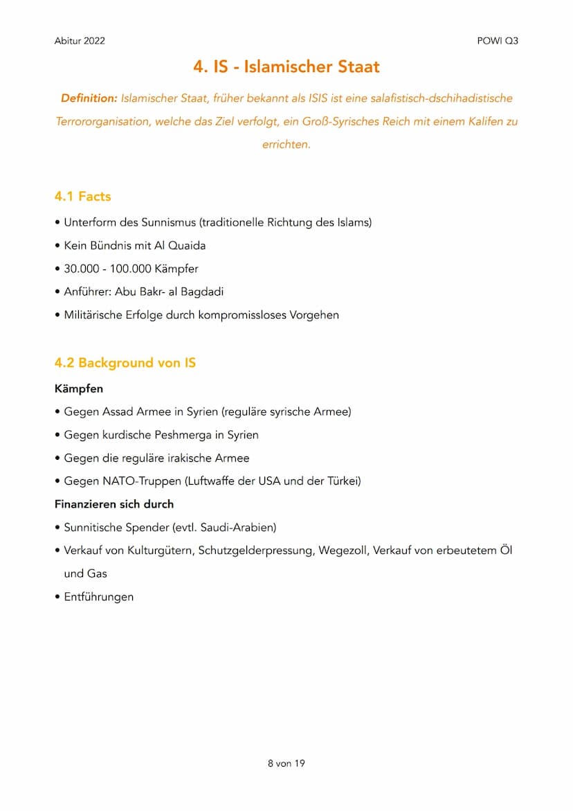 Abitur 2022
1. Terrorismus
1. Defintion
2. Motive
3. Zielgruppe
4.
5. Religiöser Terrorismus
2. Arabischer Frühling
1. Ursachen / Gründe
2. 