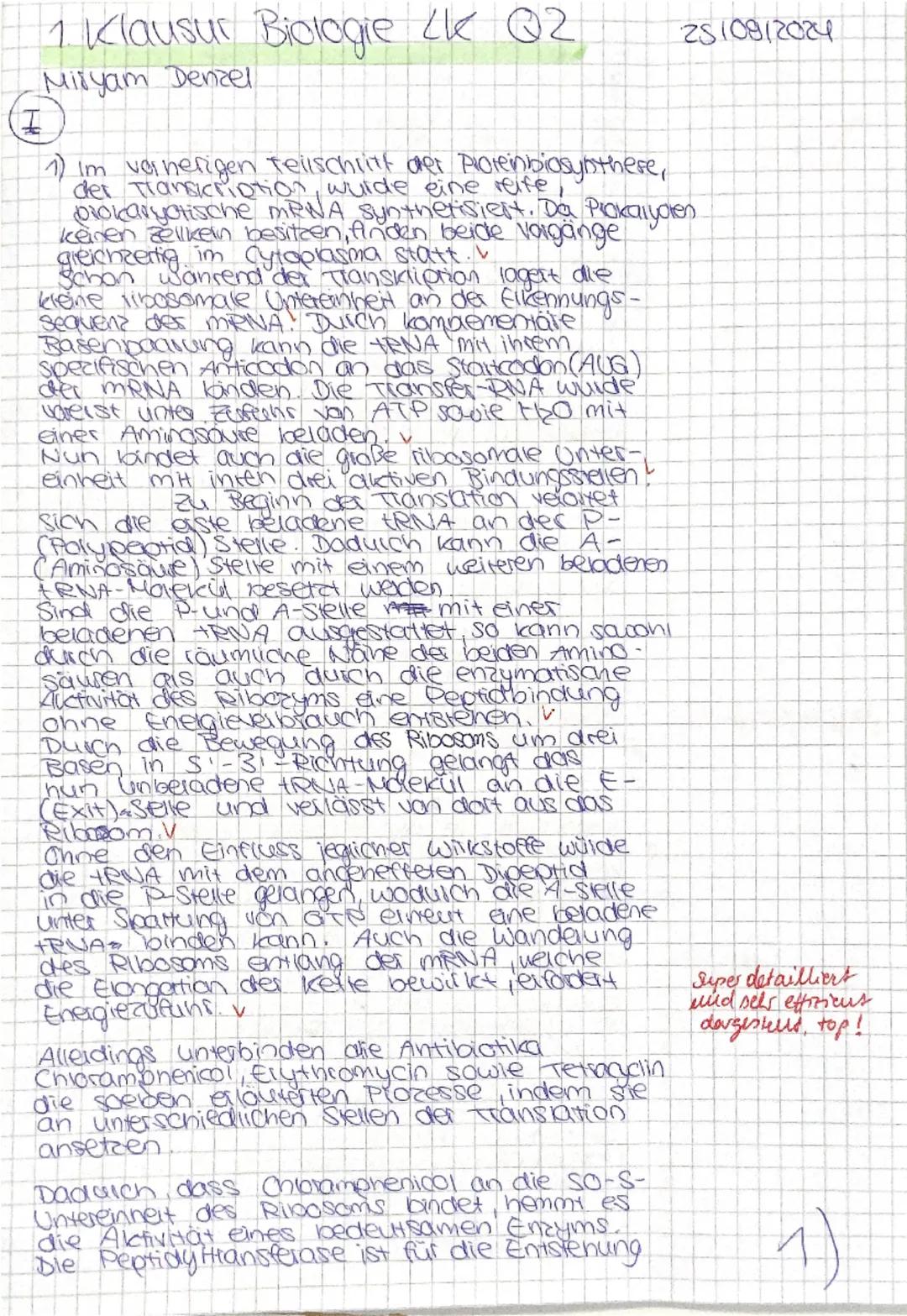 Bewertungsbogen zur 1. Klausur im LK Biologie Q2
Aufgabe I: Maßnahmen gegen bakterielle Infektionen
Teilaufgabe Anforderungen: Die Schülerin