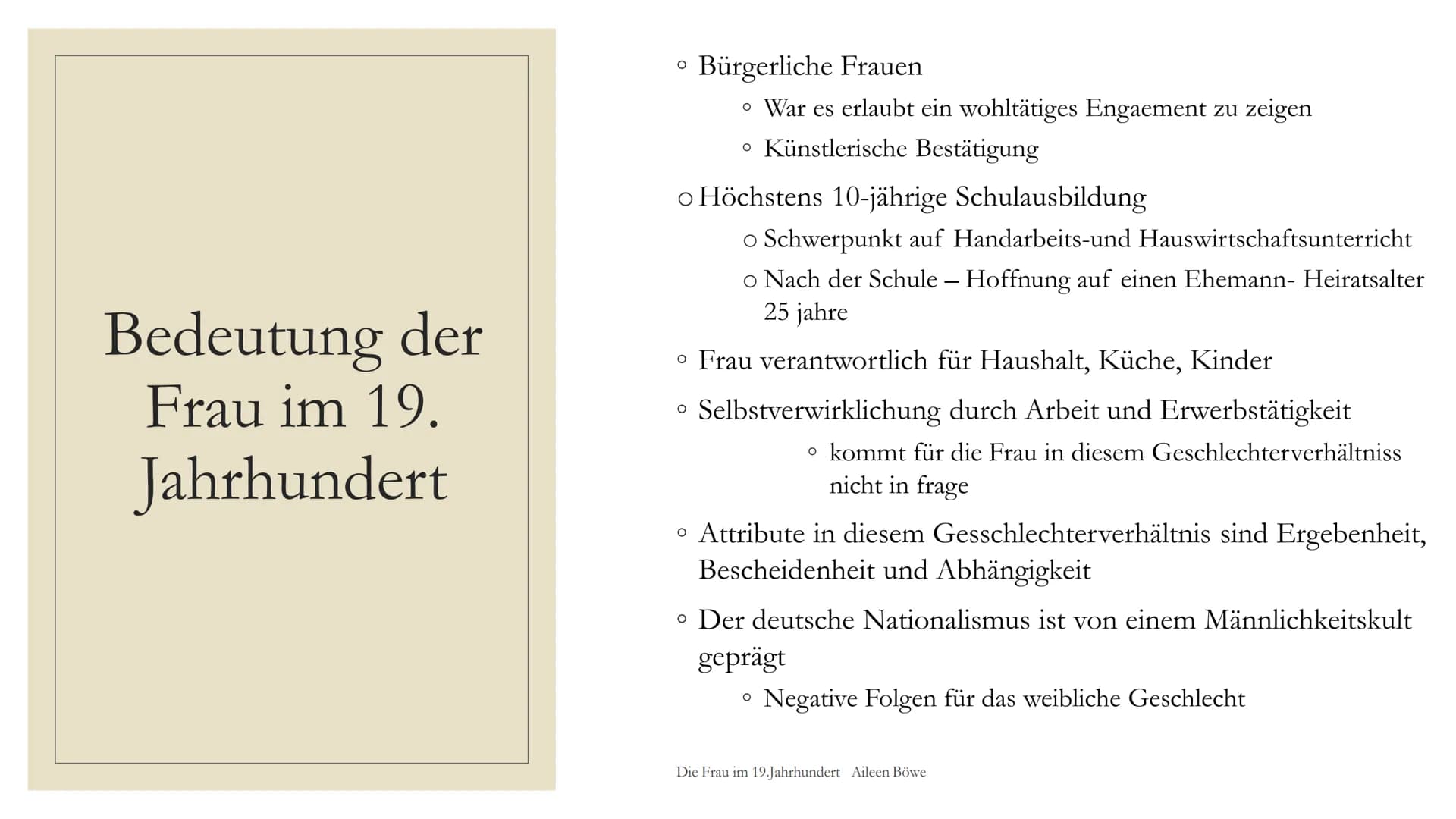 xx
xx
DIE FRAU IM
19. JAHRHUNDERT
Präsentation von Aileen Kristin Böwe
Klasse: 11
LK Deutsch
LC₂3 Die Frau im 19. Jahrhundert Aileen Böwe
Gl