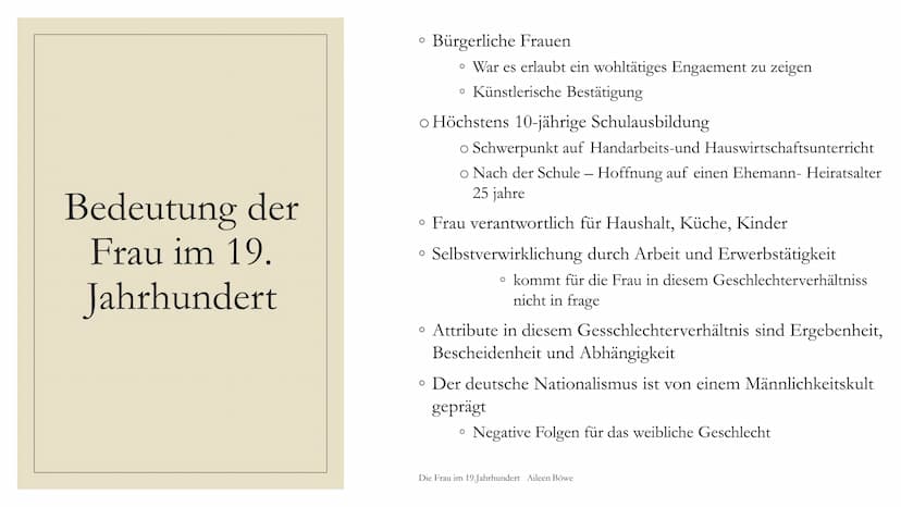 xx
xx
DIE FRAU IM
19. JAHRHUNDERT
Präsentation von Aileen Kristin Böwe
Klasse: 11
LK Deutsch
LC₂3 Die Frau im 19. Jahrhundert Aileen Böwe
Gl