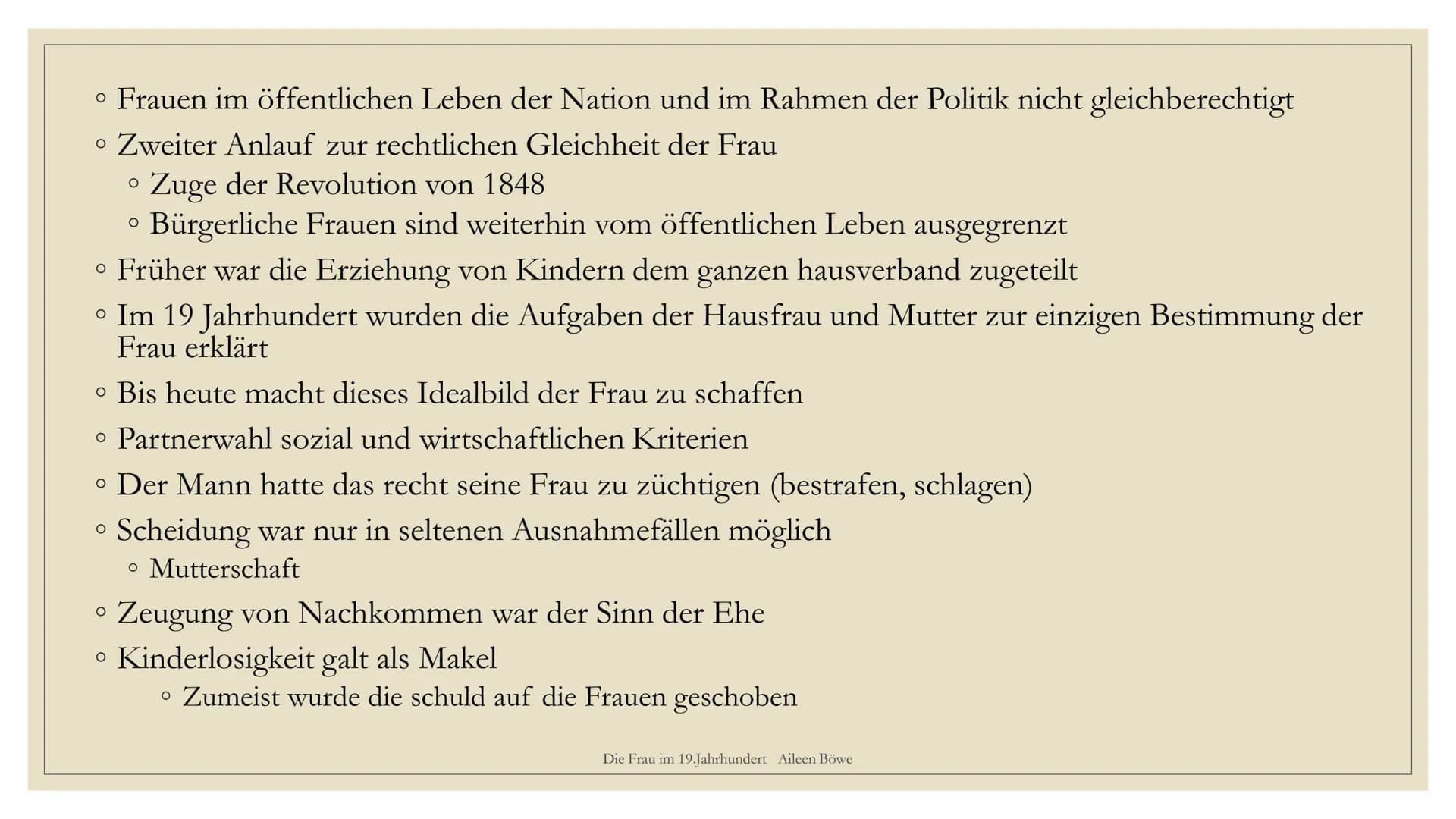 xx
xx
DIE FRAU IM
19. JAHRHUNDERT
Präsentation von Aileen Kristin Böwe
Klasse: 11
LK Deutsch
LC₂3 Die Frau im 19. Jahrhundert Aileen Böwe
Gl