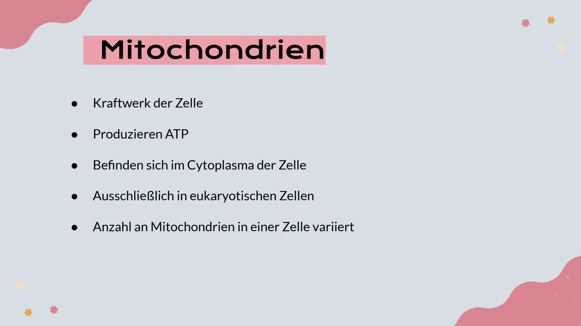 Mitochondrien
Präsentation von Lisa, Emma und Emely 1. Erklärung
2. Aufbau
№
Inhalt
3. Innere und Äußere Membran
4. Verschiedene Typen
5. Fu