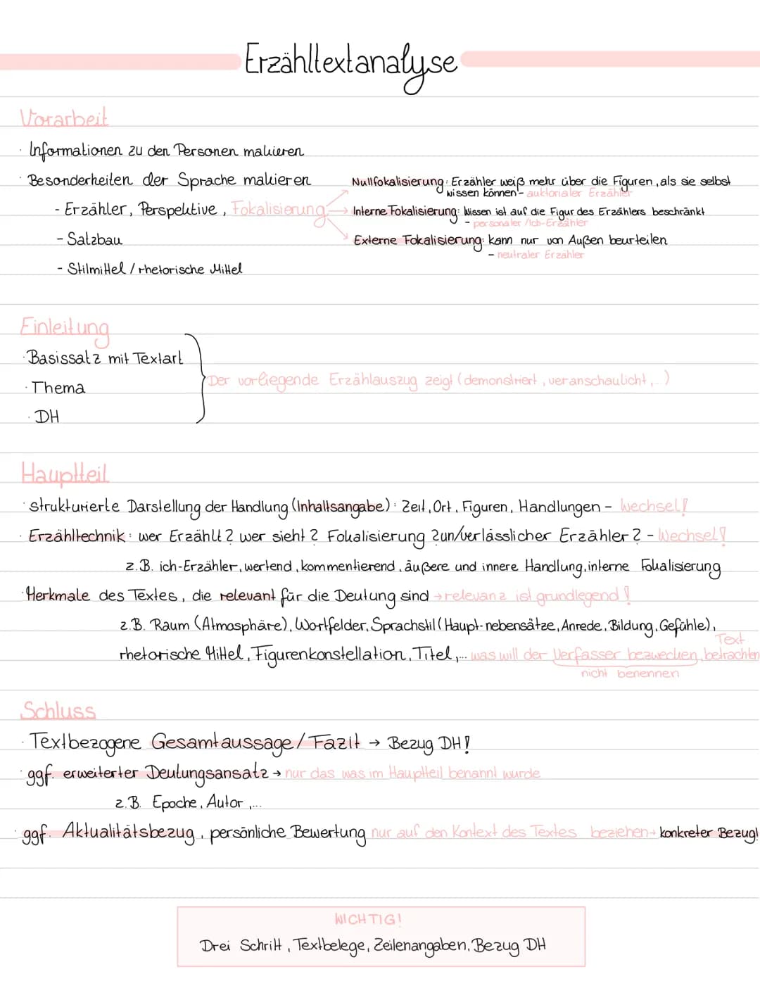Erzähltextanalyse
Vorarbeit
Informationen zu den Personen malieren
Besonderheiten der Sprache makier en
- Erzähler, Perspektive, Fokalisieru