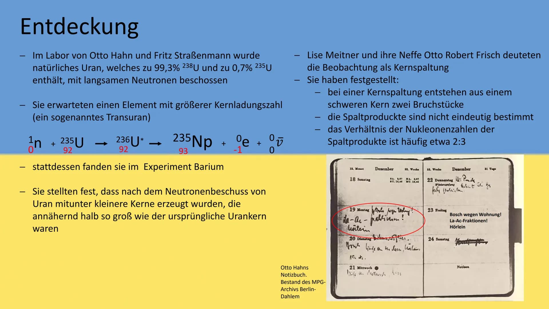 Atom- und Kernphysik
Kernspaltung und ihr Nutzen Inhaltsverzeichnis
• Entdeckung
• radioaktive Elemente
Ablauf
• spontane Kernspaltung
• ind