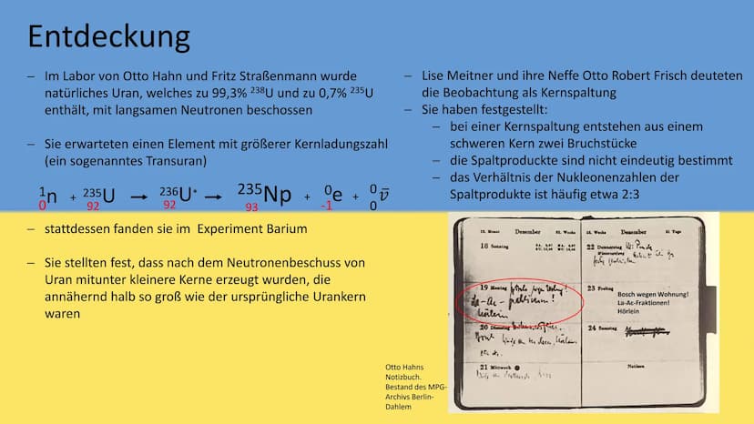 Atom- und Kernphysik
Kernspaltung und ihr Nutzen Inhaltsverzeichnis
• Entdeckung
• radioaktive Elemente
Ablauf
• spontane Kernspaltung
• ind