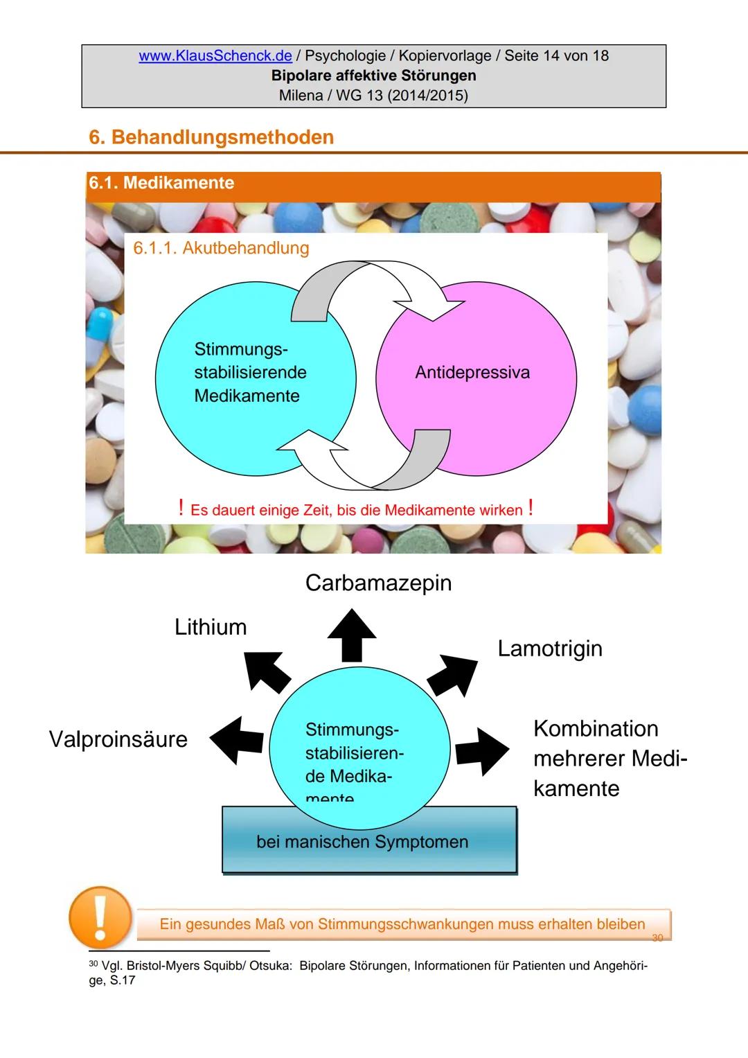 Verfasserin:
Fach:
Lehrer:
BIPOLARE AFFEKTIVE STÖRUNGEN
Milena
Psychologie
Oberstudienrat Klaus Schenck
Abgabetermin: 05.11.2014 Verfasserin