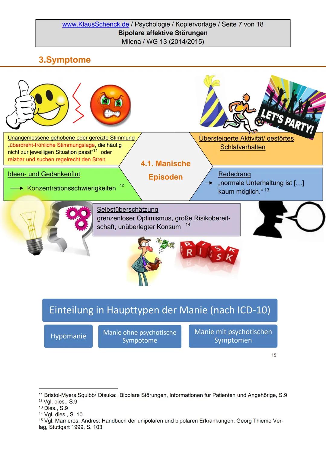 Verfasserin:
Fach:
Lehrer:
BIPOLARE AFFEKTIVE STÖRUNGEN
Milena
Psychologie
Oberstudienrat Klaus Schenck
Abgabetermin: 05.11.2014 Verfasserin