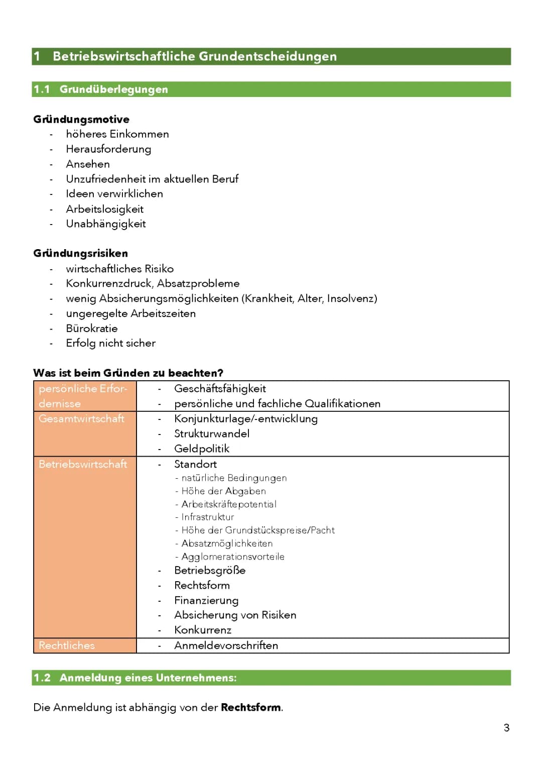 Wirtschaft & Recht - Abitur Thüringen - 1/5 BWL - Betriebswirtschaftliche Grundentscheidungen
