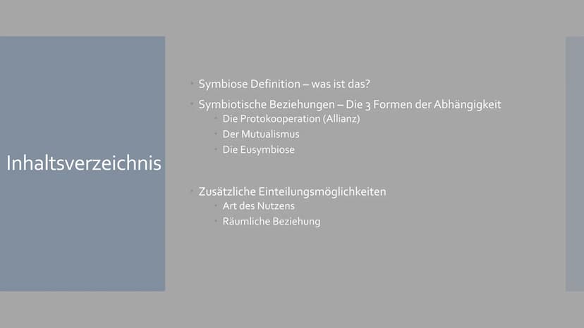 Symbiose
Von Sophia Backhaus und Jule Meiren Inhaltsverzeichnis
Symbiose Definition - was ist das?
Symbiotische Beziehungen - Die 3 Formen d