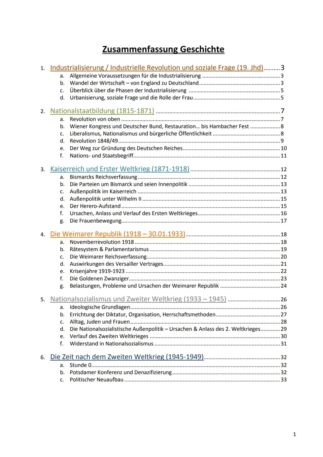 Zusammenfassung Geschichte
1. Industrialisierung / Industrielle Revolution und soziale Frage (19. Jhd)
a. Allgemeine Voraussetzungen für die