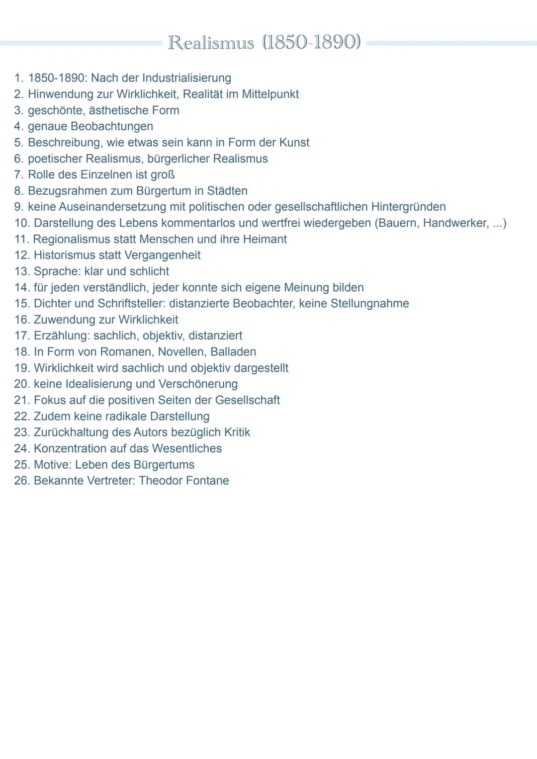 Sana
S2 (2022) Zusammenfassung
●
Epochen in Stichpunkten
• Aufklärung
• Sturm und Drang
• Klassik
• Romantik
Vormärz
Realismus
Naturalismus
