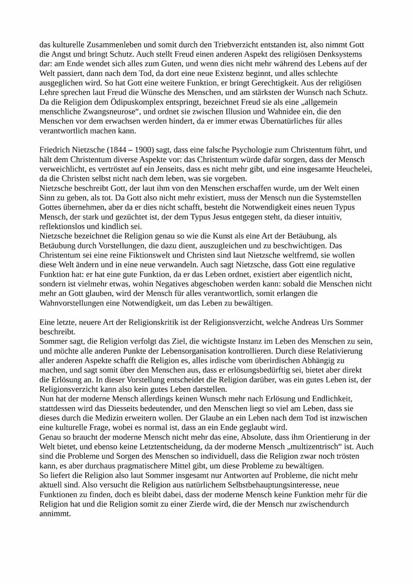 Religionskritiken - Zusammenfassung
In der gegenwärtigen Zeit ist es nichts ungewöhnliches, an der Existenz Gottes zu zweifeln oder
sich sel