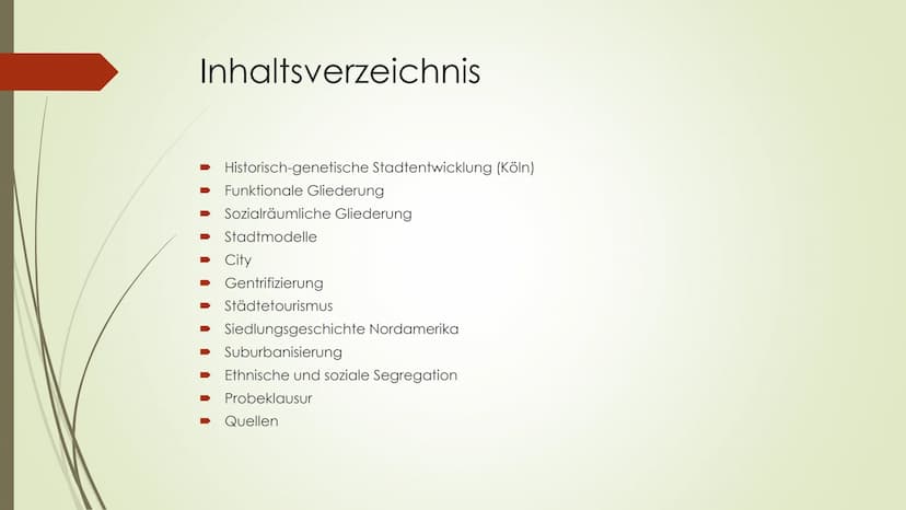 Stadt-
entwicklung
Europa, Nordamerika Inhaltsverzeichnis
► Historisch-genetische Stadtentwicklung (Köln)
Funktionale Gliederung
Sozialräuml