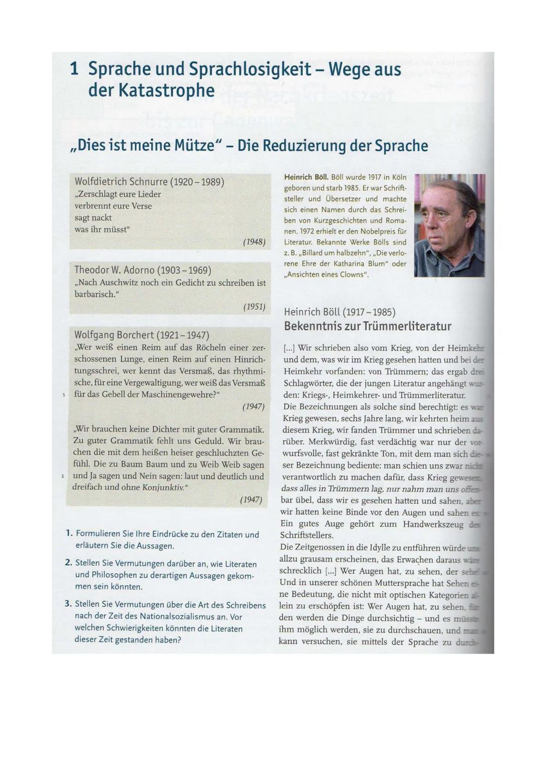 # Deutschsprachige Literatur seit 1945:

## „Trümmerliteratur“

→ „Stunde Null" nach WK II und 3. Reich auch in der Literatur

→ von Nazilit