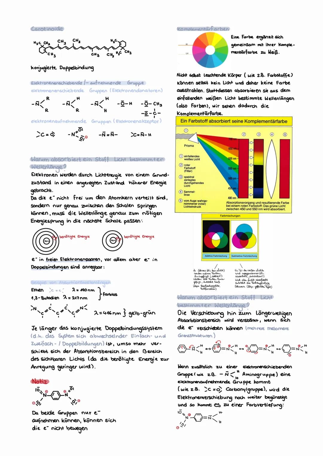 Was ist Licht, wie und warum sehen wir
Stoffe farbig? (Stichwörter: Absorption,
Komplementärfarbe, Zuordnung Farbe und
Wellenlänge)
Warum ab