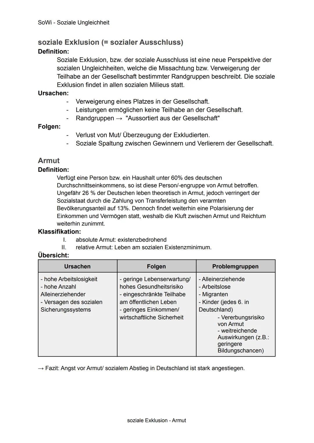 SoWi - Soziale Ungleichheit

Definition: Sozialstruktur

Sozialstruktur beschreibt die Organisation und Wirkungszusammenhänge innerhalb eine