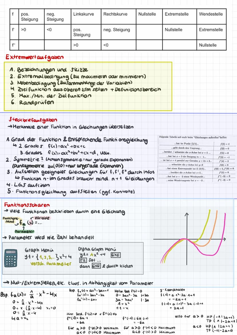 GANZRATIONALE FUNKTIONEN
Lineare Funktion
f(x) = mx + (1. Grades)
Parabel
f(x) = ax²+bx+C (2.Grades)
Schnittpunkte mit Koordinaten achsen
y-
