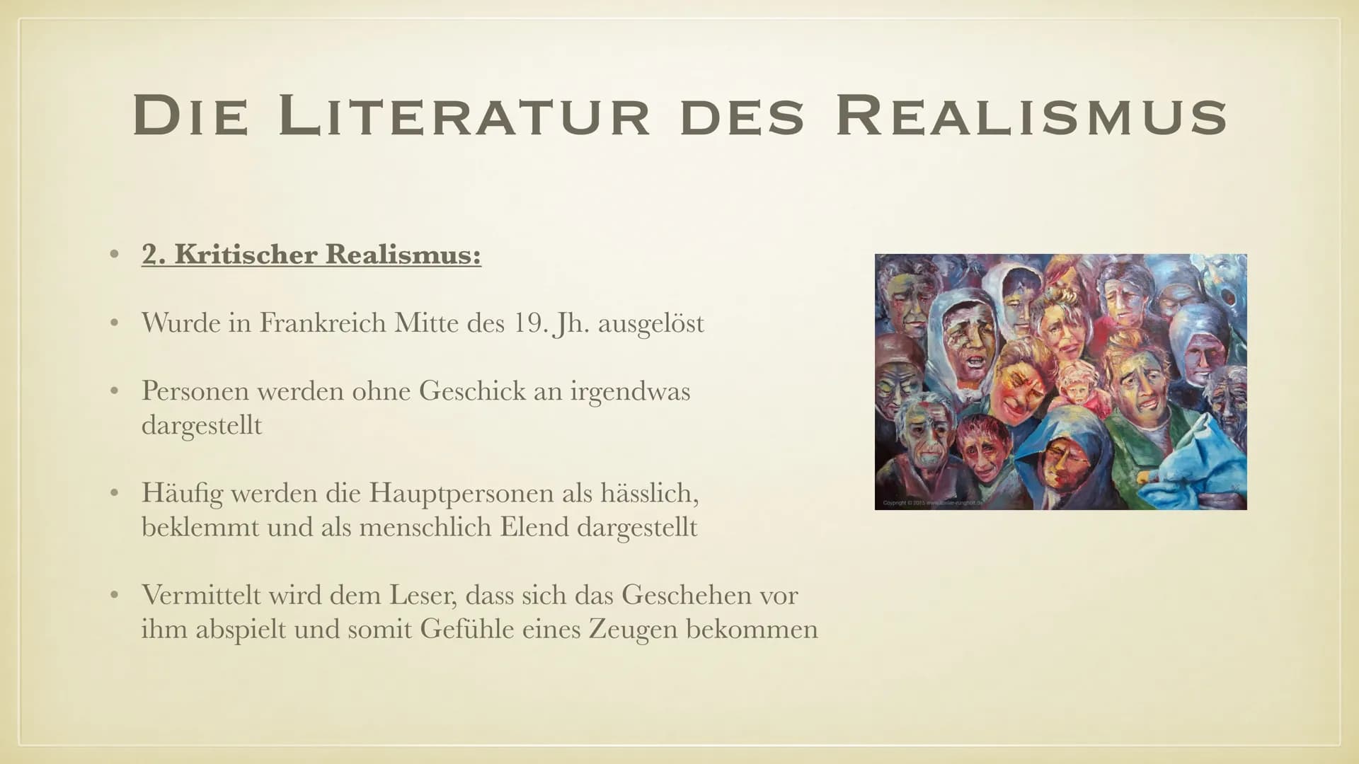 REALISMUS
ÜBER DIE LITERARISCHE EPOCHE ●
Begriffserklärung
• Geschichtlicher & philosphischer Hintergrund
●
●
●
●
●
GLIEDERUNG
●
Autoren & W