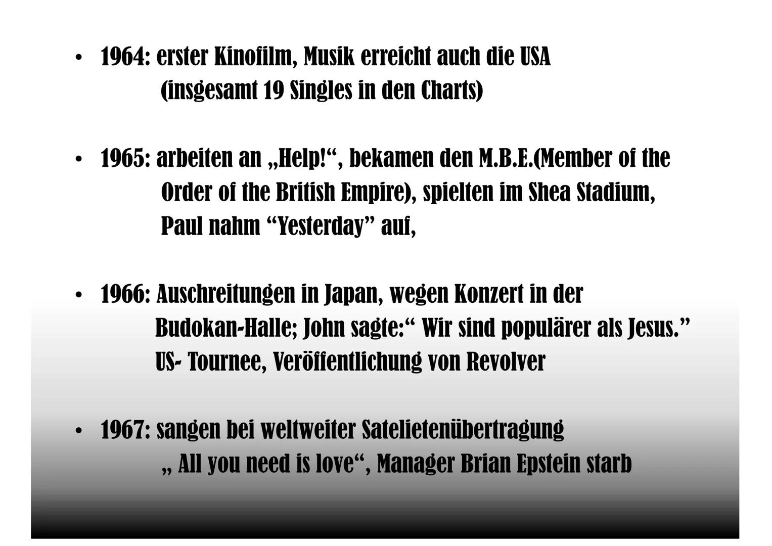 
<p>Die Bandmitglieder der Beatles waren John Lennon, Paul McCartney, George Harrison und Ringo Starr. Jedes Mitglied spielte ein Instrument