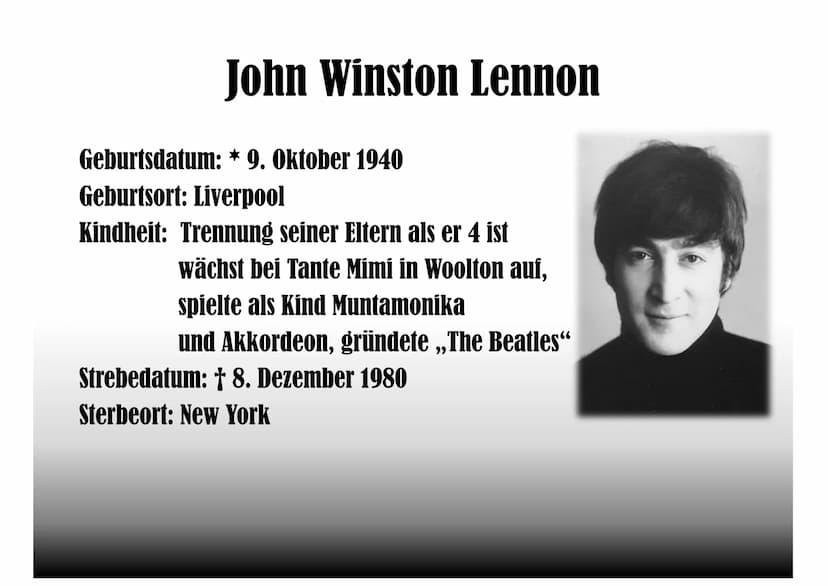 
<p>Die Bandmitglieder der Beatles waren John Lennon, Paul McCartney, George Harrison und Ringo Starr. Jedes Mitglied spielte ein Instrument