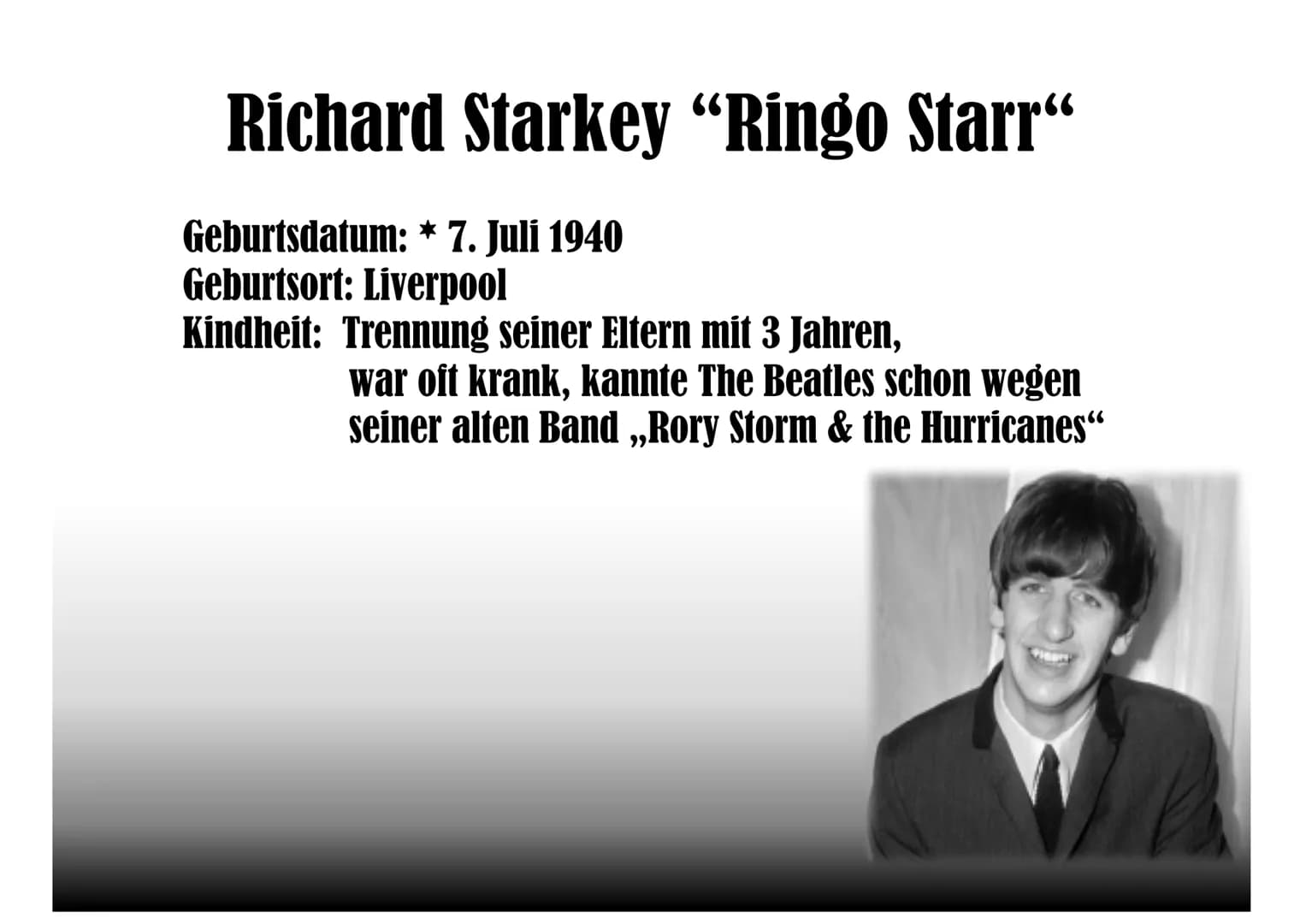 
<p>Die Bandmitglieder der Beatles waren John Lennon, Paul McCartney, George Harrison und Ringo Starr. Jedes Mitglied spielte ein Instrument