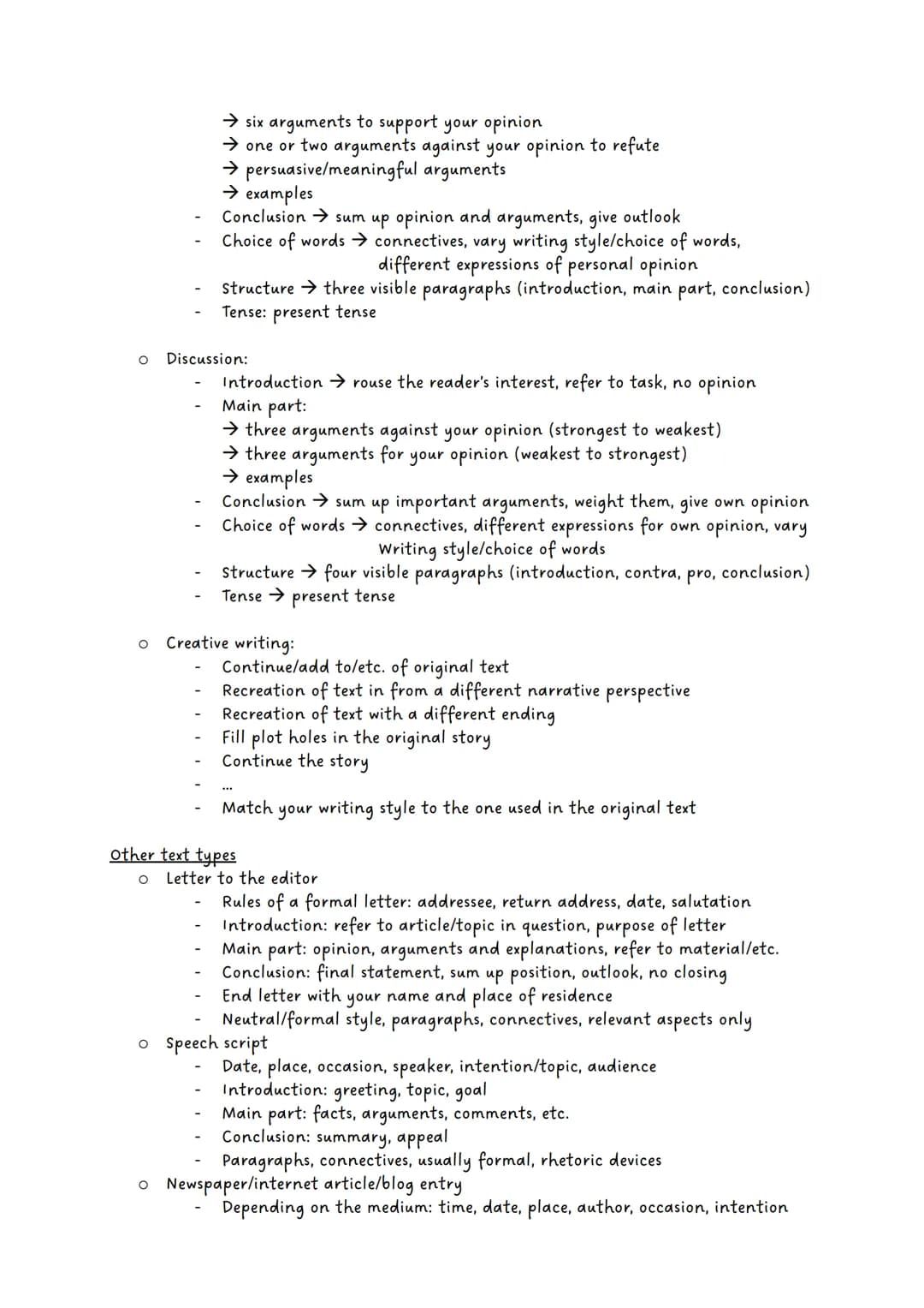 English exam
General overview
Materials:
O exam paper (A4, lines, without edge)
。 pen + spare pen
o tippex
o highlighters
O colored fine lin