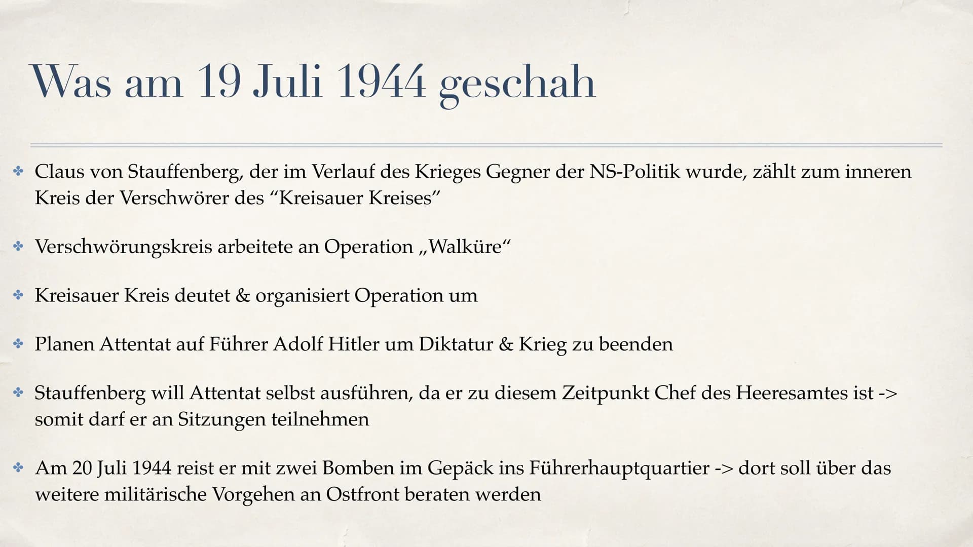 Attentat auf Adolf Hitler
20 juli 1944
Clara Benz Ersatzleistung Q2 Gliederung
* Politische Lage / Vorgeschichte
* Wer war Claus von Stauffe