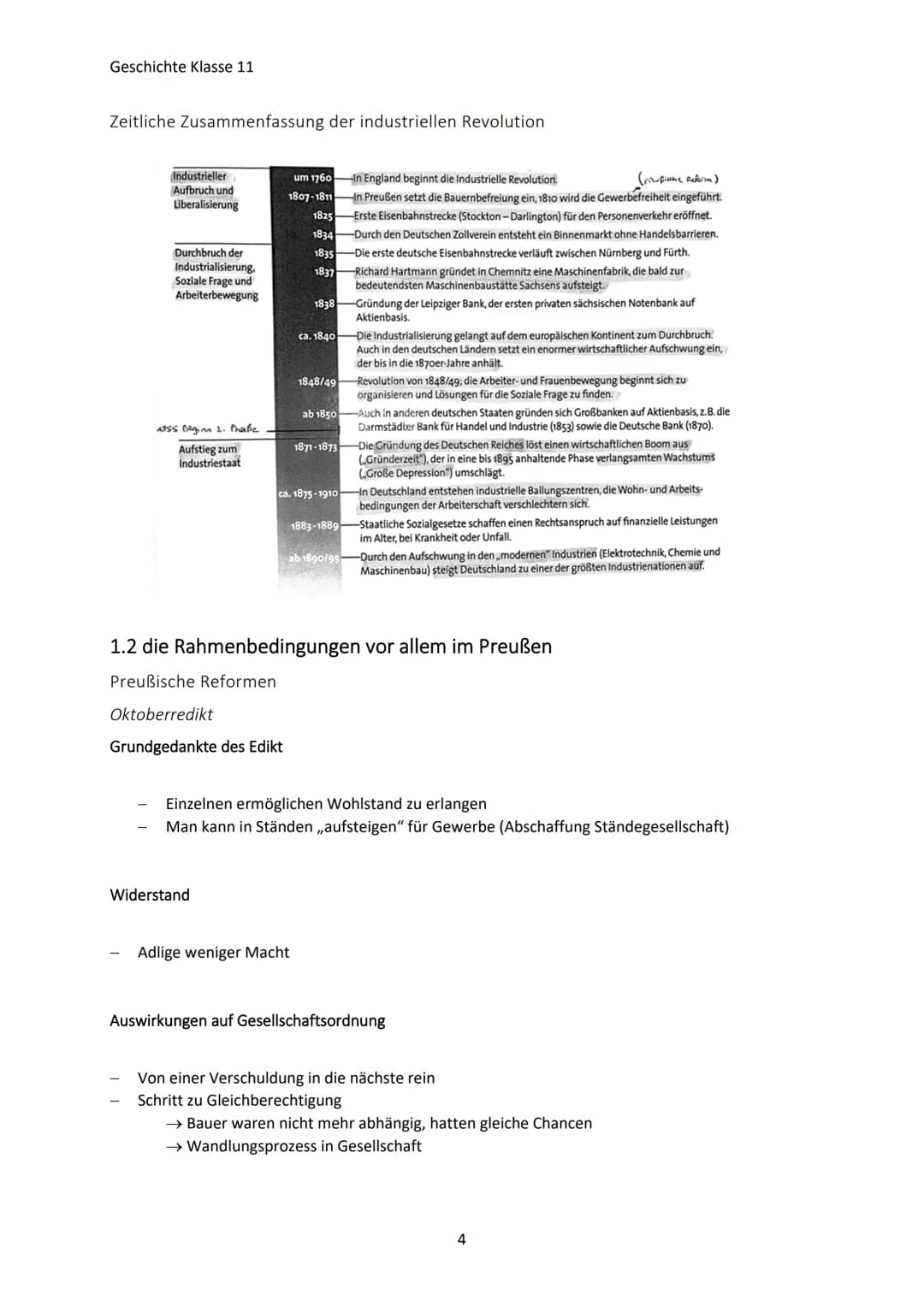 Geschichte Klasse 11
1. DIE GRUNDLAGEN EINER MODERNEN GESELLSCHAFT IN WIRTSCHAFT UND
POLITIK IN DEUTSCHLAND
1.1 der Industrialisierungsproze