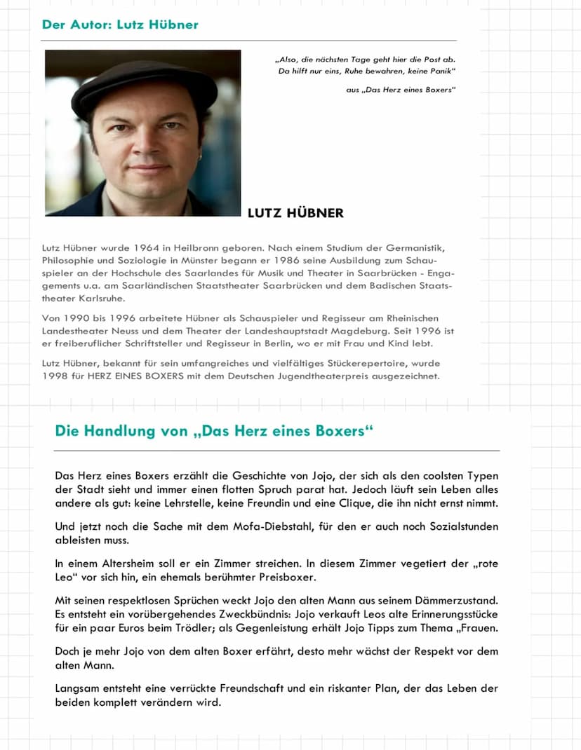 Lutz Hübner: Das Herz eines Boxers
Lektürekommentar von Karin Pohle
Der vorliegende Lektürekommentar besteht aus vier Teilen: 1. Basisinform