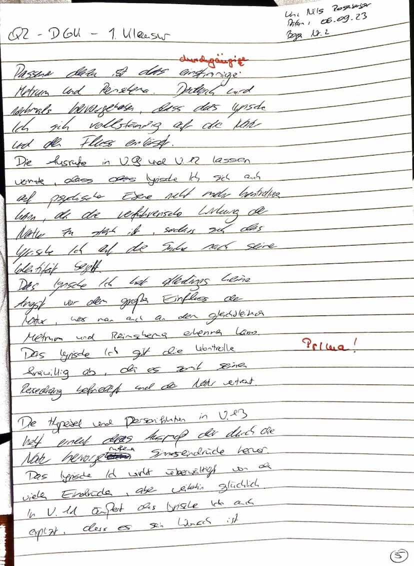 GKs Deutsch Q2
06.09.2023
(Zeit: 180 Minuten)
Klausur Nr. 1
,,Unterwegs sein" - Lyrik vom Barock bis zur Gegenwart
Aufgabenart I B: Vergleic