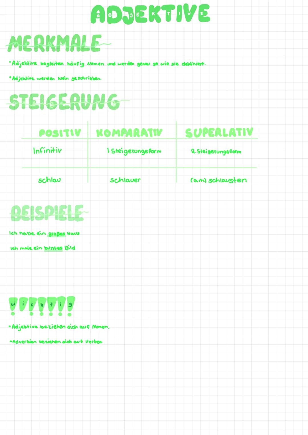 # ADJEKTIVE

# MERKMALE
* Adjektive begleiten häufig Nomen und werden genau so wie sie dekliniert.
*Adjektive werden klein geschrieben.

# S