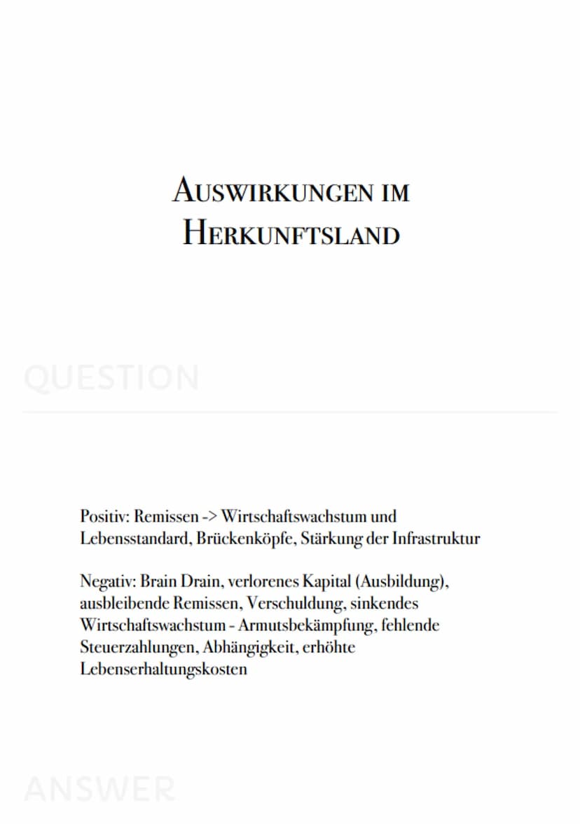 Geo
Karteikarten
- PUSH FAKTOREN
QUESTION
Krieg, politische Instabilität, Naturkatastrophen, Armut, Infrastruktur,
Bildungseinrichtungen, me