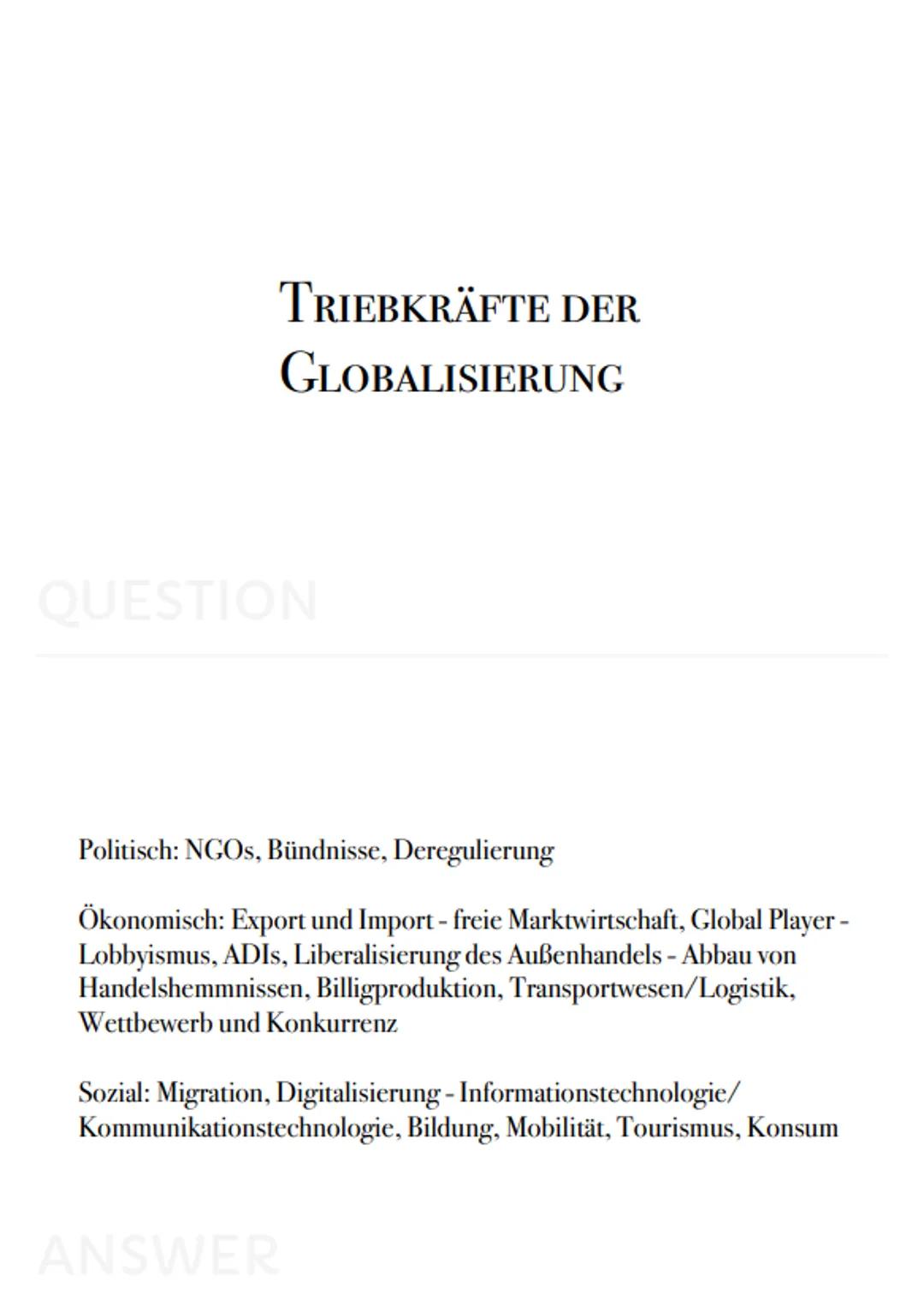 Geo
Karteikarten
- PUSH FAKTOREN
QUESTION
Krieg, politische Instabilität, Naturkatastrophen, Armut, Infrastruktur,
Bildungseinrichtungen, me