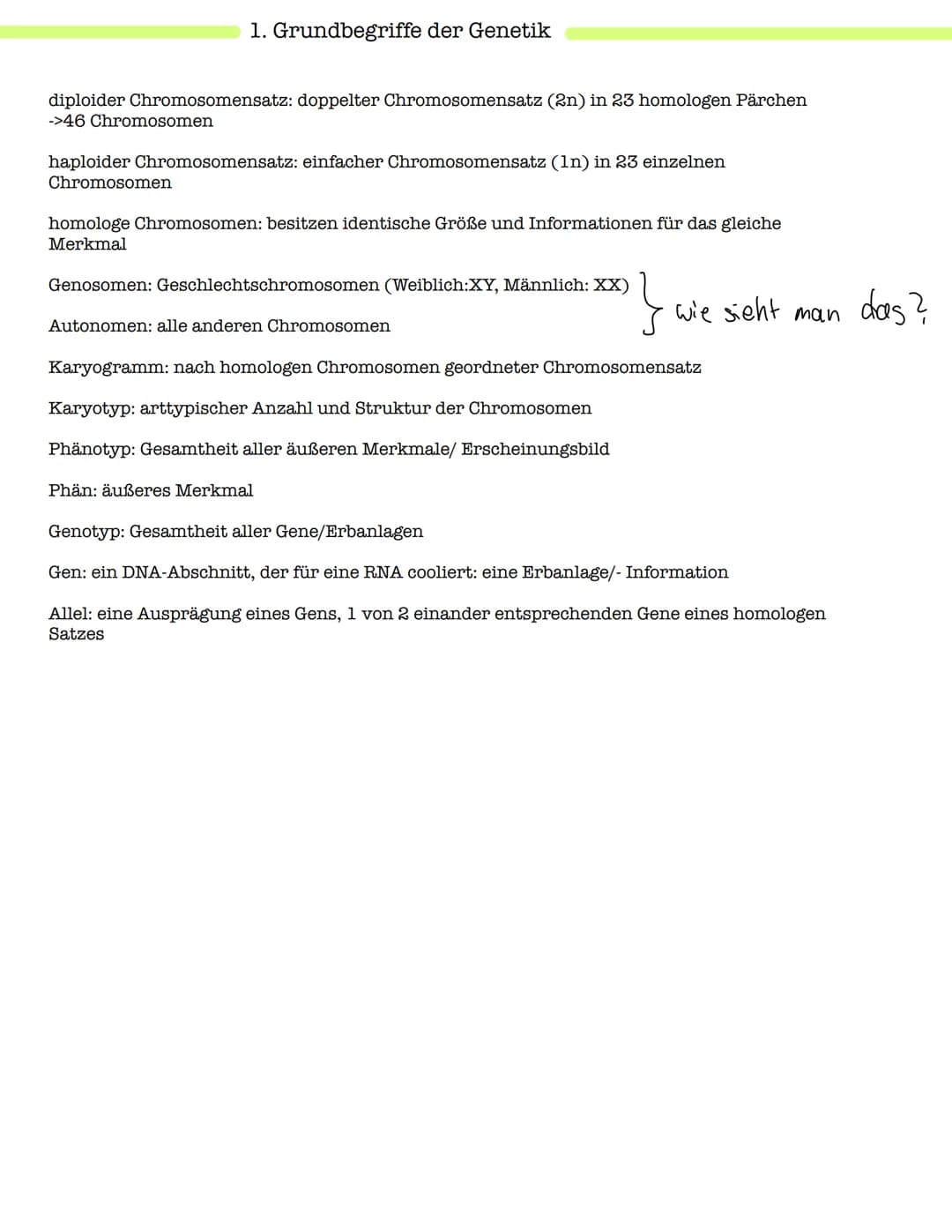 Klausur Genetik
1. Grundbegriffe der Genetik
Humangenetik
2. Mitose und Meiose
3.Gemeinsamkeiten und Unterschiede (Mitose & Meiose)-> Inter-