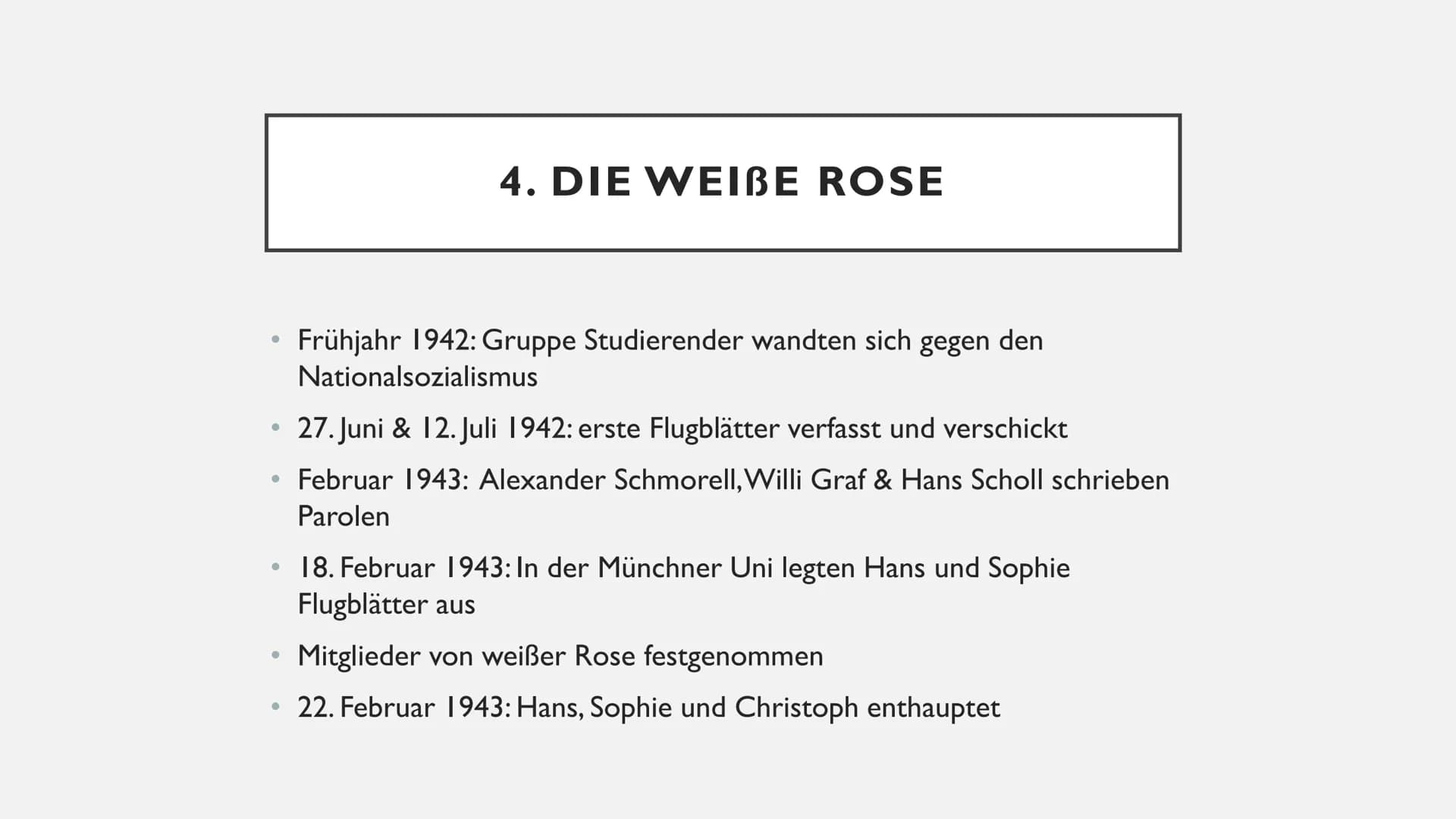 WIDERSTAND VON
JUGENDLICHEN GLIEDERUNG
Was ist Widerstand?
Widerstand von Jugendlichen
Bündische Traditionen
I.
2.
3.
4. Die weiße Rose
5.
6