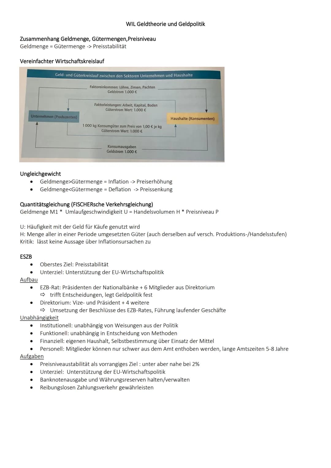 Zusammenhang Geldmenge, Gütermengen, Preisniveau
Geldmenge Gütermenge -> Preisstabilität
Vereinfachter Wirtschaftskreislauf
Unternehmen (Pro