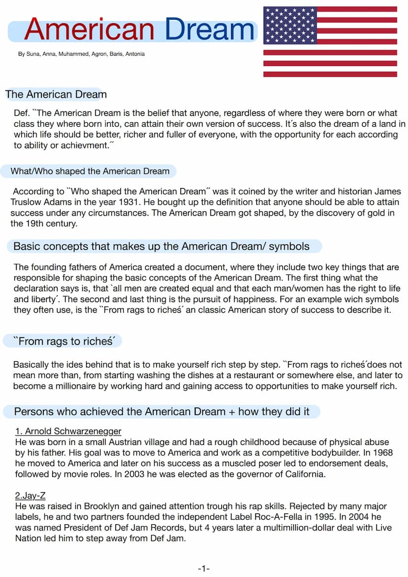  American Dream
By Suna, Anna, Muhammed, Agron, Baris, Antonia
The American Dream
Def. "The American Dream is the belief that anyone, regard