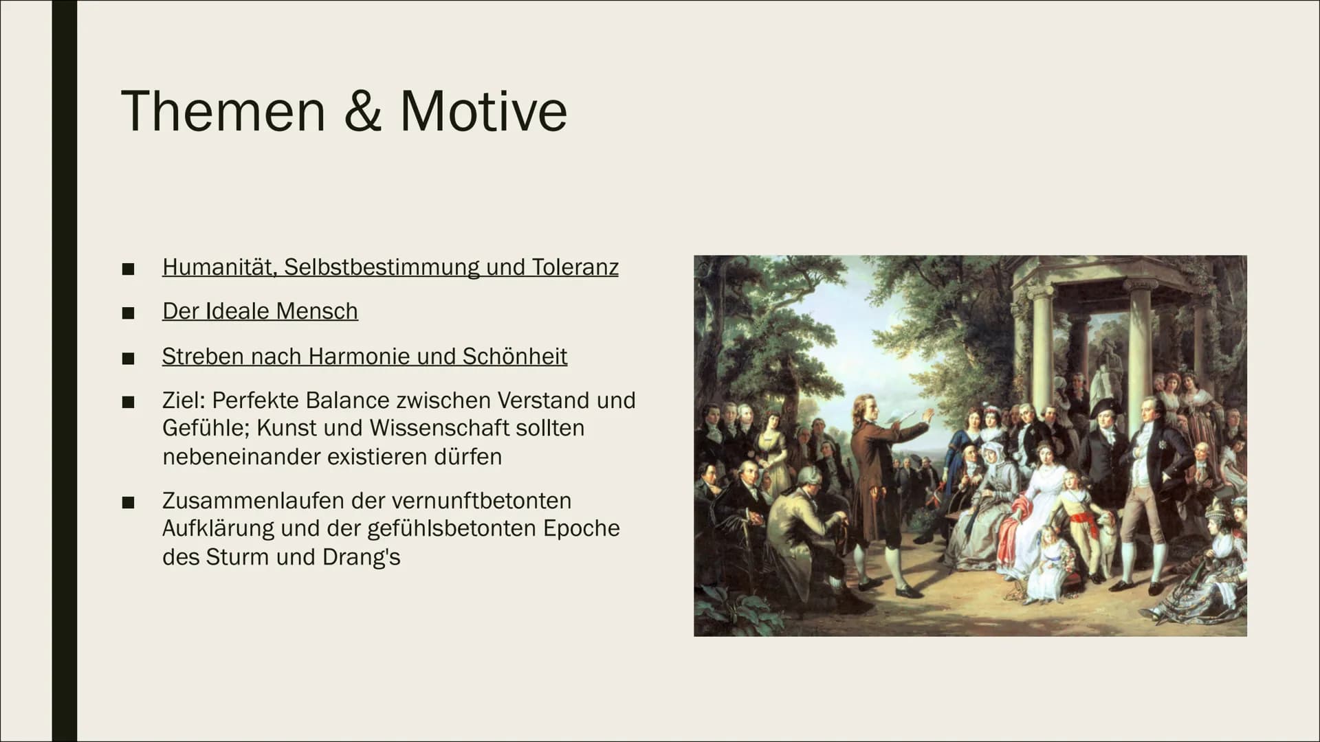 DIE EPOCHE DER KLASSIK
1786-1832
D LK Tes, Leena Mahnin Themen:
Der Begriff,,klassisch"
Historischer Kontext
Welt- und Menschenbild
Themen &