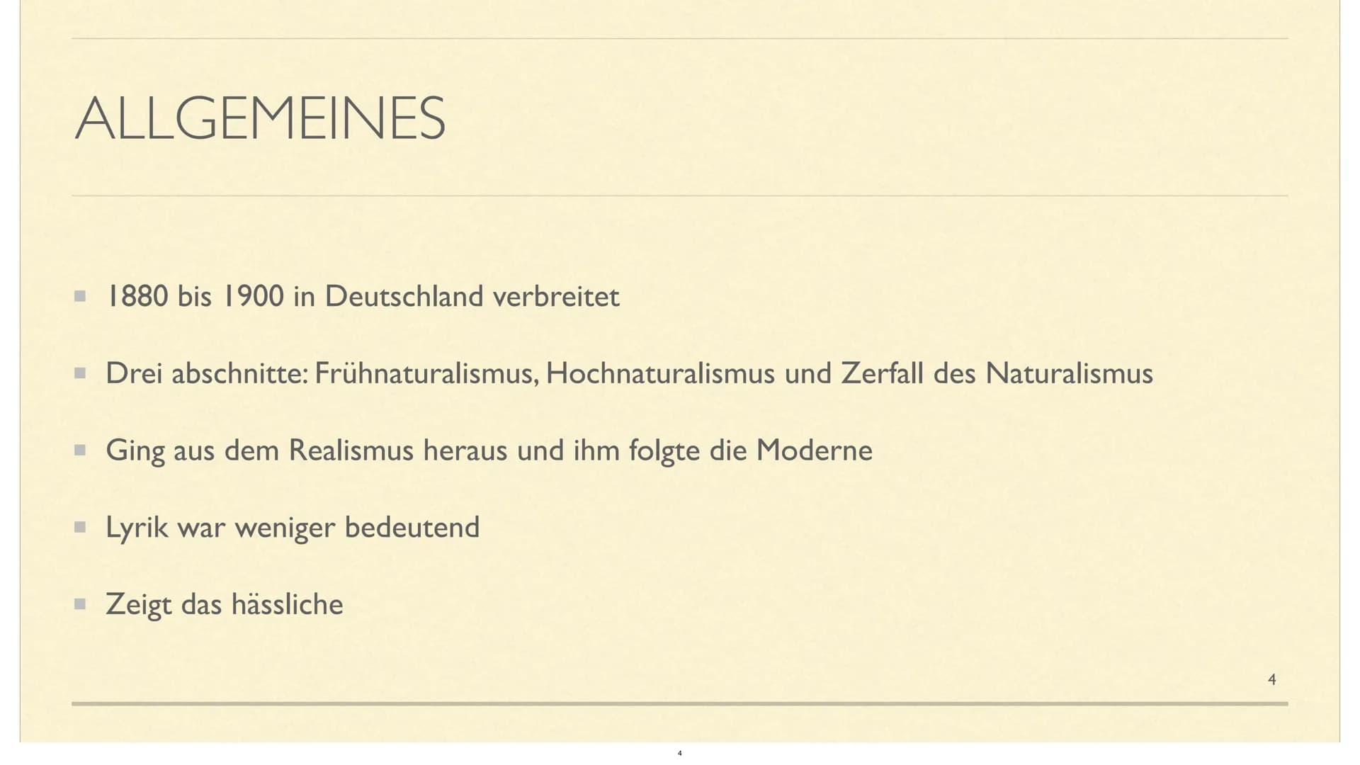 LITERATUREPOCHE NATURALISMUS GLIEDERUNG
■ I.Definition
2. Allgemeines
■ 3.Historischer Kontext
■ 4.Merkmale
▪ 5.Literatur des Naturalismus u