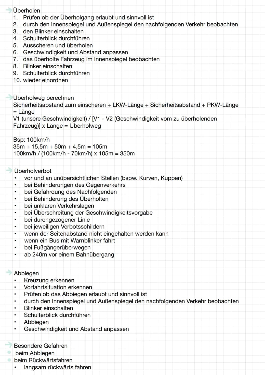 Einfahren (bspw. in Hauptstraßen)
1. erkennen, dass man einfährt
2. die Verkehrssituation beobachten
3. Vorfahrt/Vorrang beachten
4. Lücke i