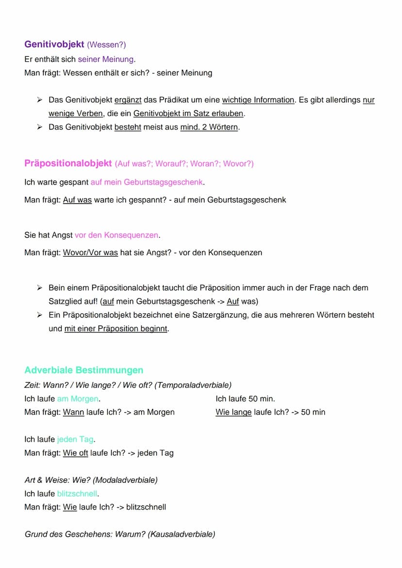 Satzglieder
➤ Satzglieder haben in jedem Satz eine bestimmte Aufgabe oder Funktion. Sie sagen
uns z. B. wer im Satz etwas tut oder wo es ges