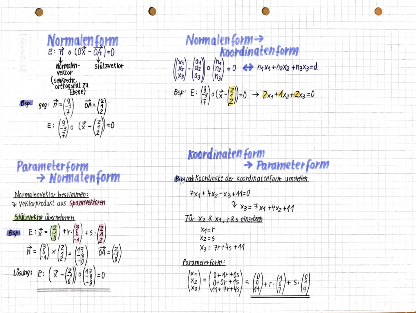 Parameter form
E: OX=DA+5•+•√
Ebenen im Raum
→durch einen Punkt A und 2 Vektoren (0; 0), die nicht parallel
zueinander sind, ist eine Ebene 