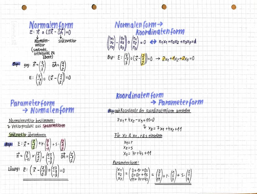 Parameter form
E: OX=DA+5•+•√
Ebenen im Raum
→durch einen Punkt A und 2 Vektoren (0; 0), die nicht parallel
zueinander sind, ist eine Ebene 