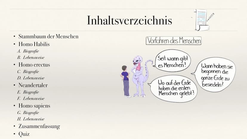 Der Stammbaum des Menschen Evolution der Menschheit ●
●
Stammbaum der Menschen
Homo Habilis
A. Biografie
B. Lebensweise
Homo erectus
C. Biog