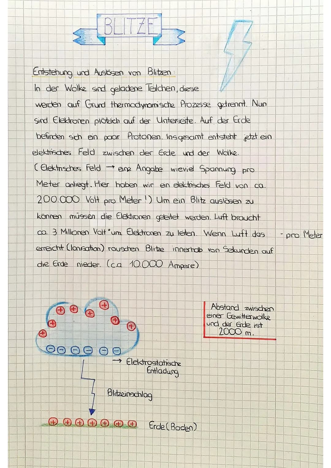 $
Entstehung und Auslösen von Blitzen
In der Wolke sind geladene Teilchen, diese
werden auf Grund thermodynamische Prozesse getrennt. Nun
Si