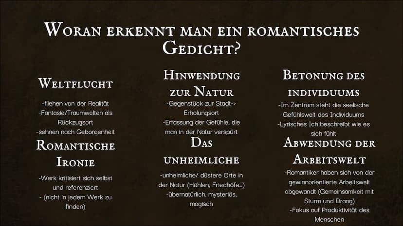 S
B
D GI
NATURLYRIK
DIE EPOCHE DER
LYRISCHEN ROMANTIK
47
Von: Janna, Emma INHALTSVERZEICHNIS
ΟΙ
ALLGEMEINES
Zeit, Autoren, Herkunft,
Geschic