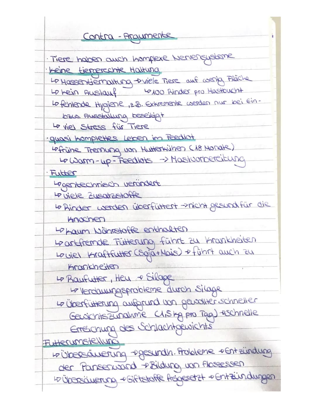 Contra - Argumente
· Tiere haben auch komplexe Nervensysteme
·Keine tiergerechte Haltung
LP Massentierhaltung →→viele Tiere auf wenig Fläche