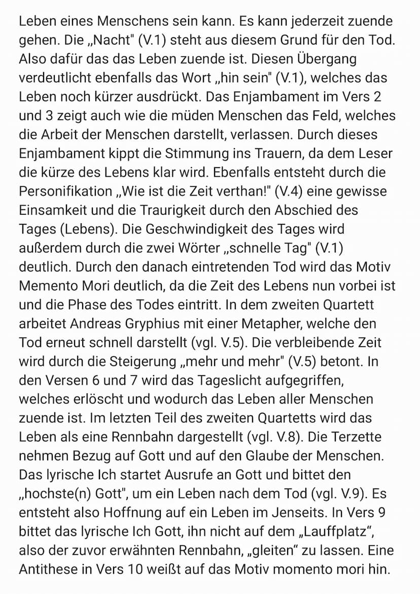 Das Gedicht ,,Abend" von Andreas Gryphius aus dem Jahre
1650 und somit aus dem Zeitalter des Barocks thematisiert
die Vergänglichkeit des Me