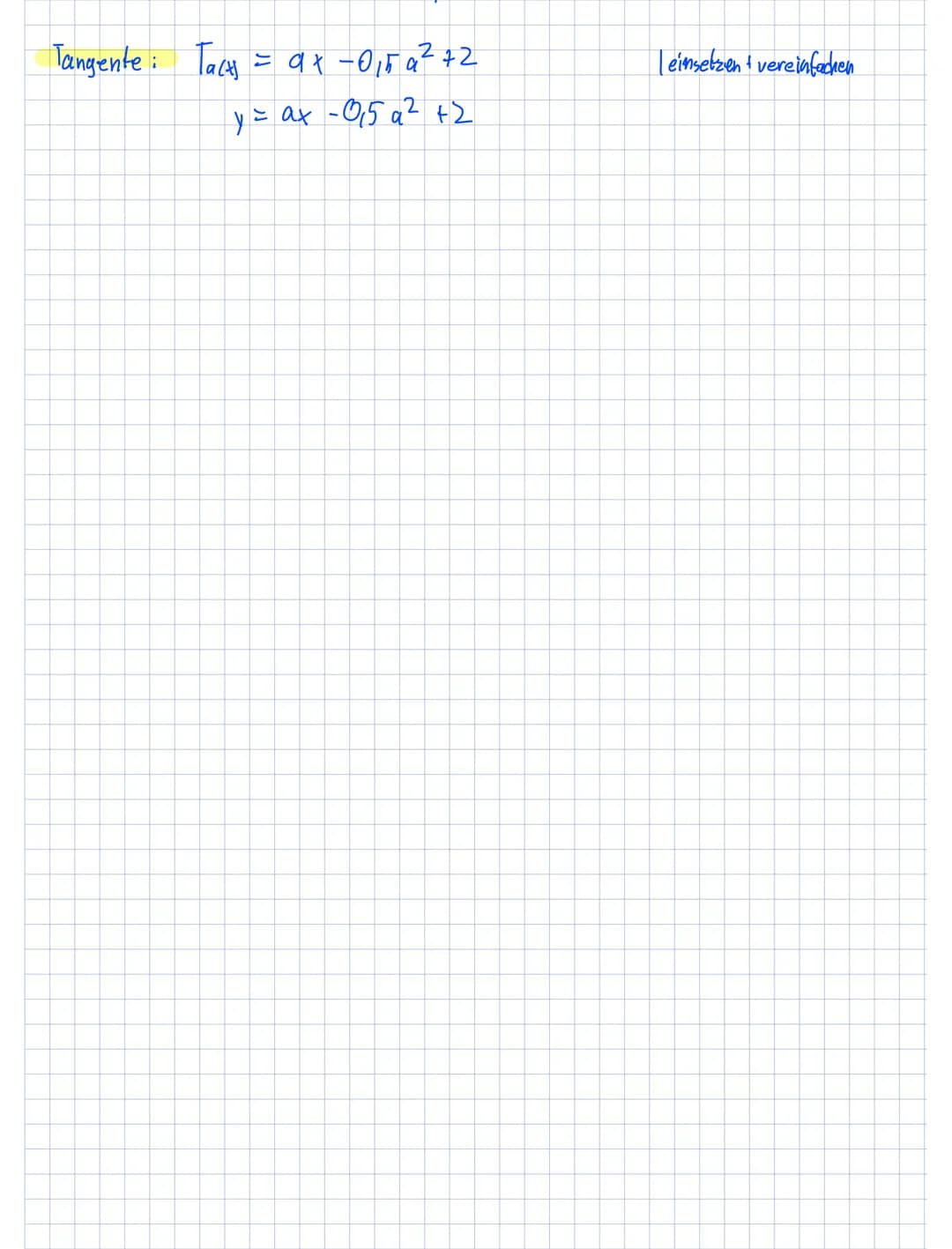 Tangenten
Gegeben ist fcx) = 0,5 x² + 2
a) Berechne die Tangente an den Graphen von f an der Stelle x=3₁
2
Ⓒ) f(3) = 0₁5·3² + 2 = 0₁5.9 +2 =