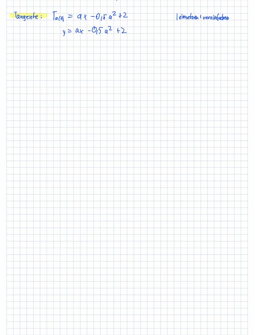 Tangenten
Gegeben ist fcx) = 0,5 x² + 2
a) Berechne die Tangente an den Graphen von f an der Stelle x=3₁
2
Ⓒ) f(3) = 0₁5·3² + 2 = 0₁5.9 +2 =